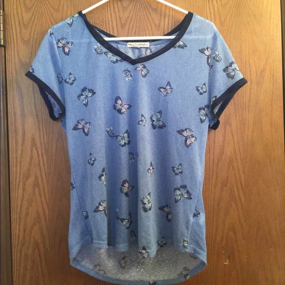 Blue Floral Shirt with butterflies